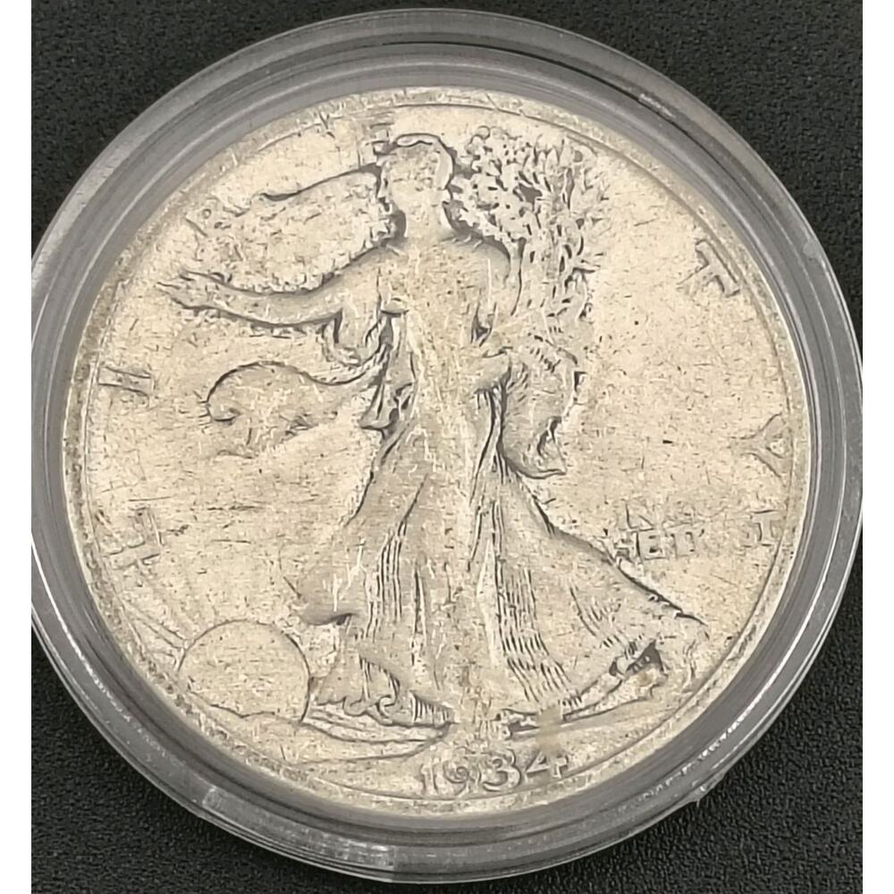 1934-S Walking Liberty Silver Half Dollar Semi-Key Date In Protective Capsule